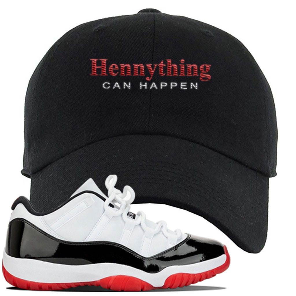 Jordan 11 Low White Black Red Sneaker Black Dad Hat | Hat to match Nike Air Jordan 11 Low White Black Red Shoes | HennyThing Is Possible