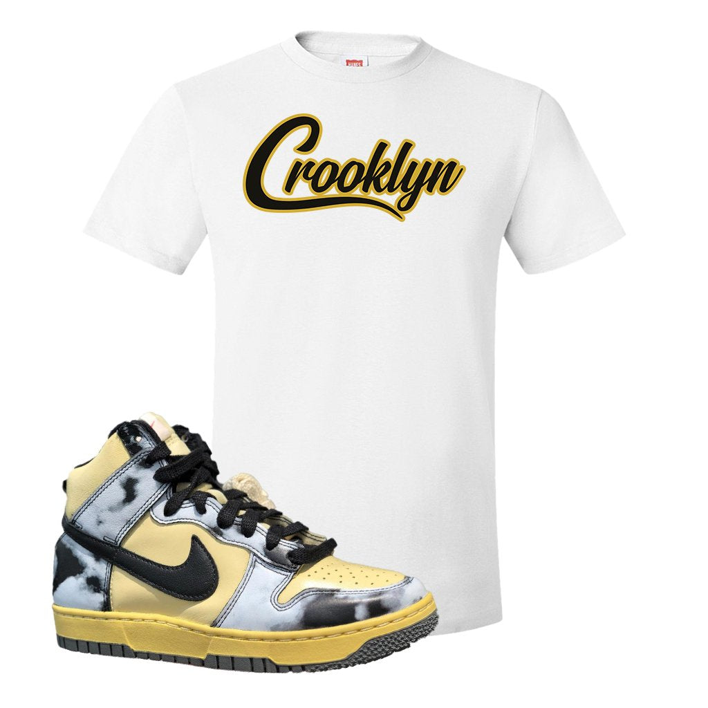 Acid Wash Yellow High Dunks T Shirt | Crooklyn, White