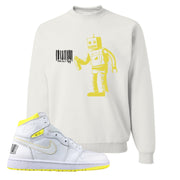 Air Jordan 1 First Class Flight Barcode Robot White Sneaker Matching Crewneck Sweatshirt