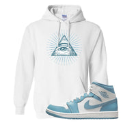 University Blue Mid 1s Hoodie | All Seeing Eye, White