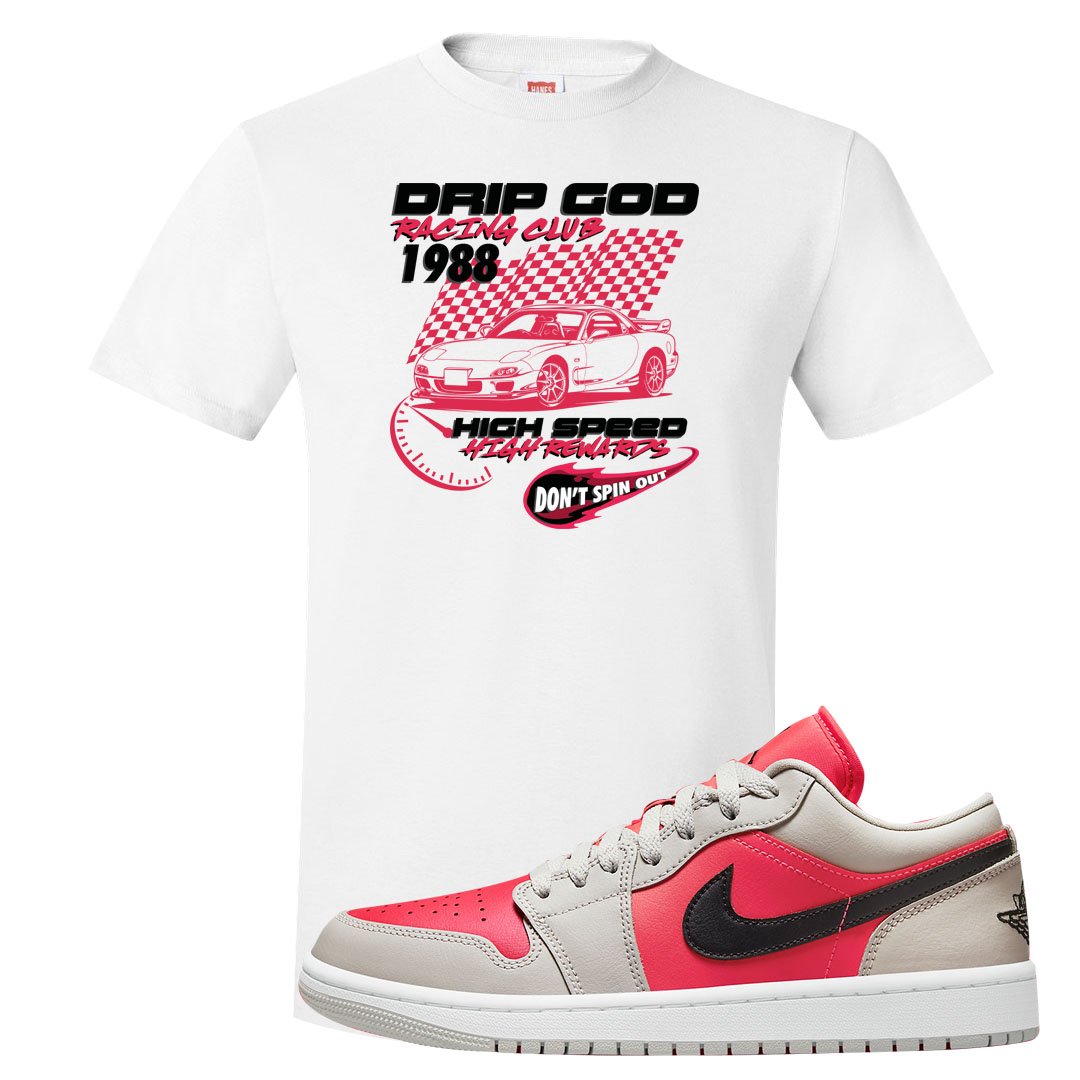 Light Iron Ore Low 1s T Shirt | Drip God Racing Club, White