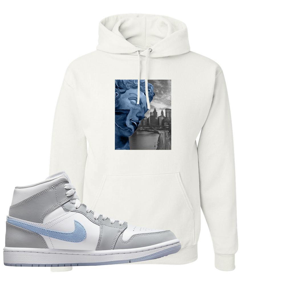 Air Jordan 1 Mid Grey Ice Blue Hoodie | Miguel, White