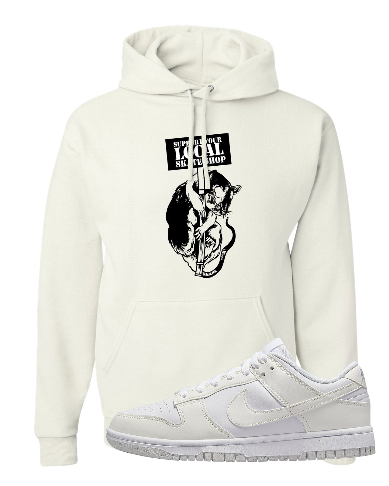 Next Nature White Low Dunks Hoodie | Support Your Local Skate Shop, White