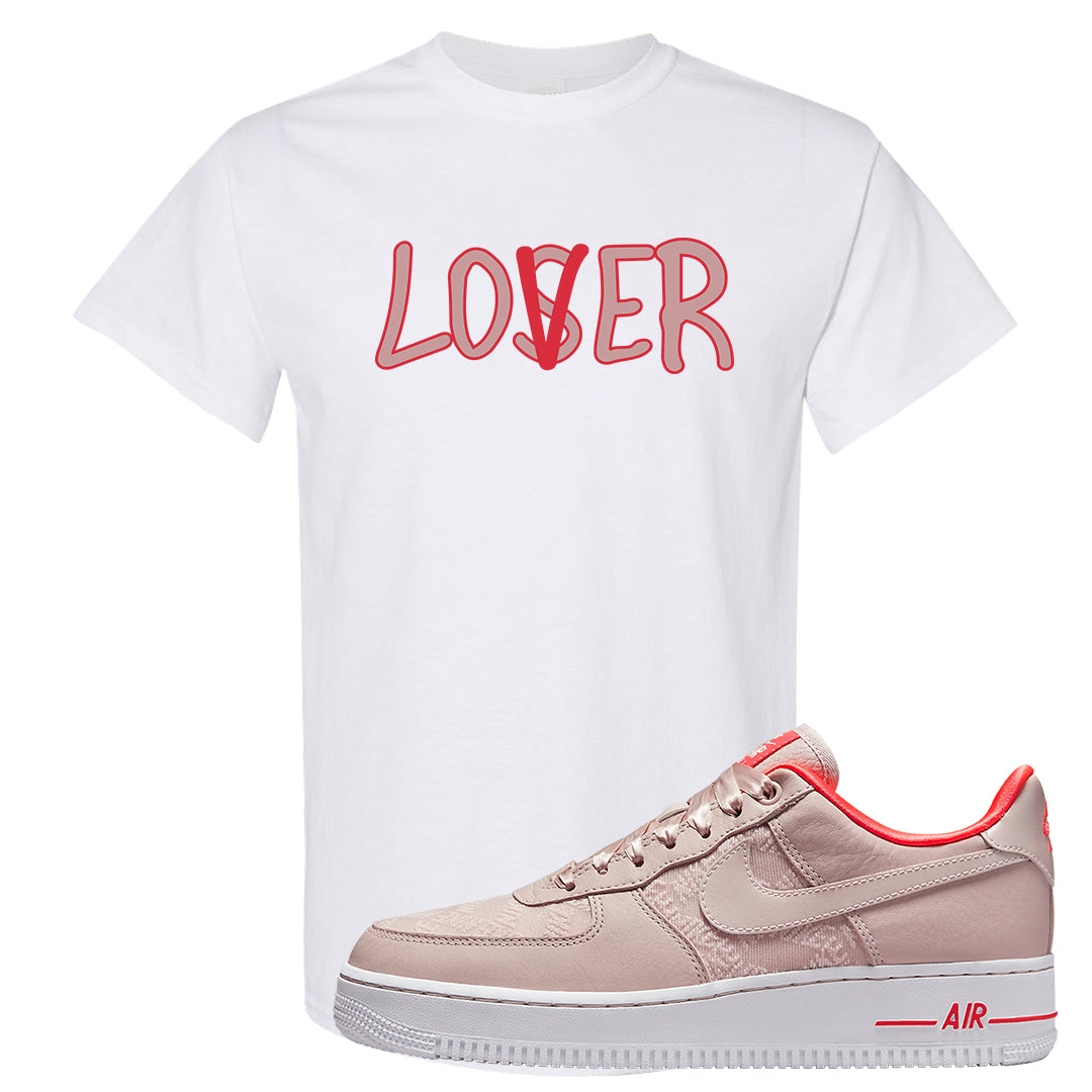 Satin Rose Gold Low AF1s T Shirt | Lover, White