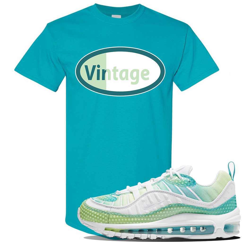 WMNS Air Max 98 Bubble Pack Sneaker Tropical Blue T Shirt | Tees to match Nike WMNS Air Max 98 Bubble Pack Shoes | Vintage Oval