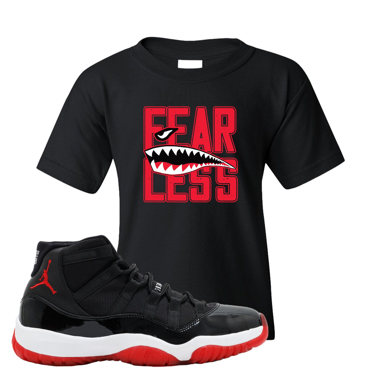 Jordan 11 Bred Fearless Black Sneaker Hook Up Kid's T-Shirt