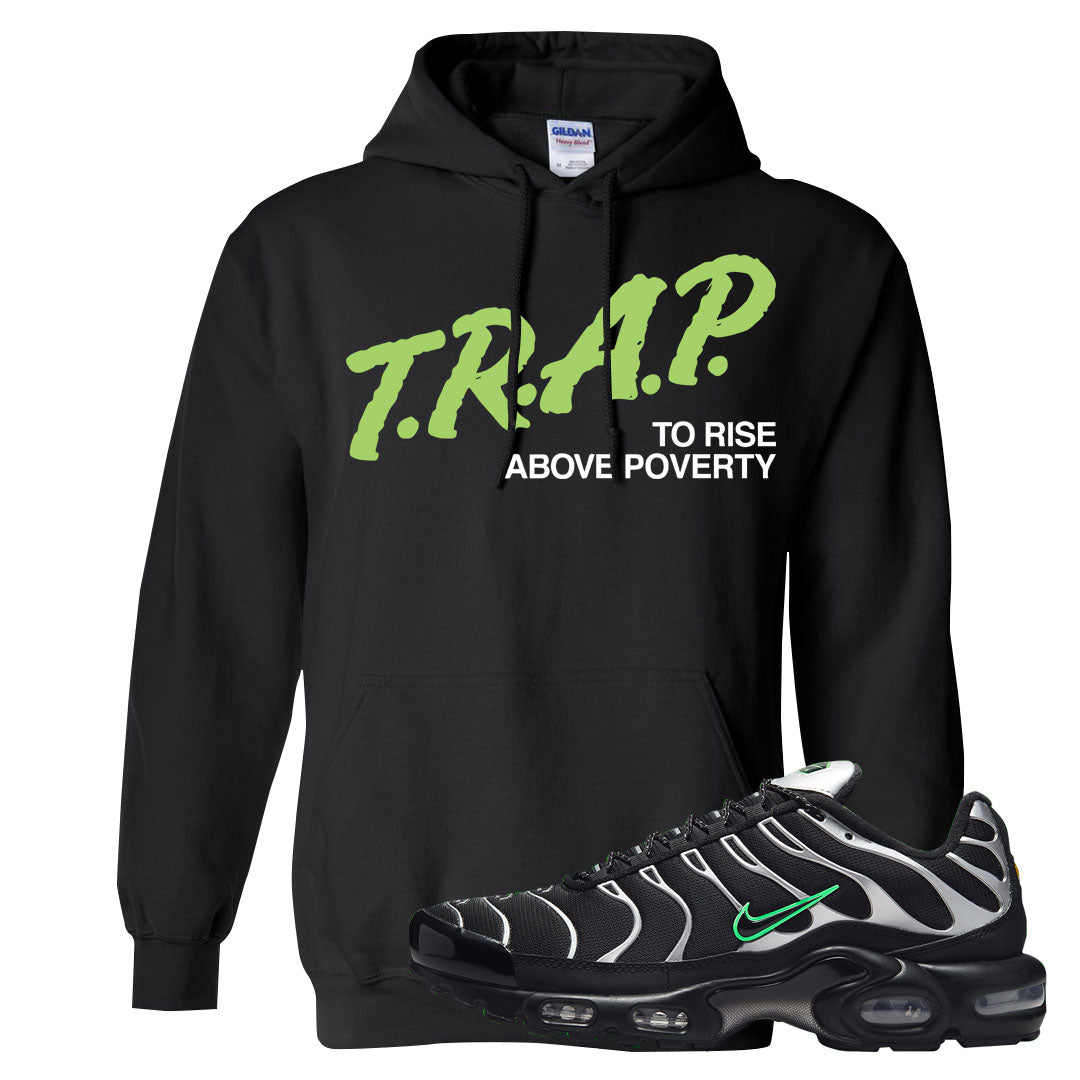 Neon Green Black Grey Pluses Hoodie | Trap To Rise Above Poverty, Black