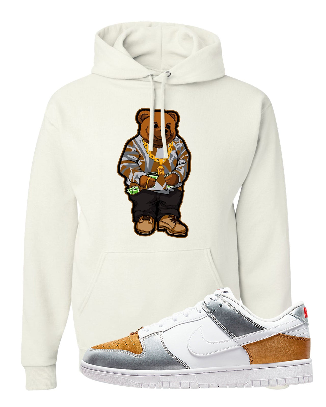Gold Silver Red Low Dunks Hoodie | Sweater Bear, White