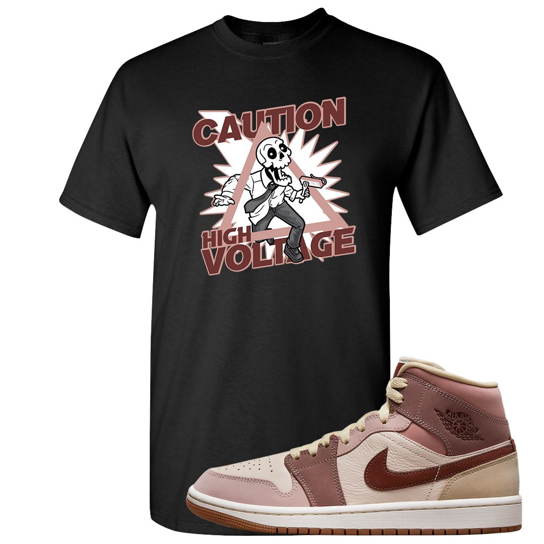 Pink Sand Mauve Mid 1s T Shirt | Caution High Voltage, Black