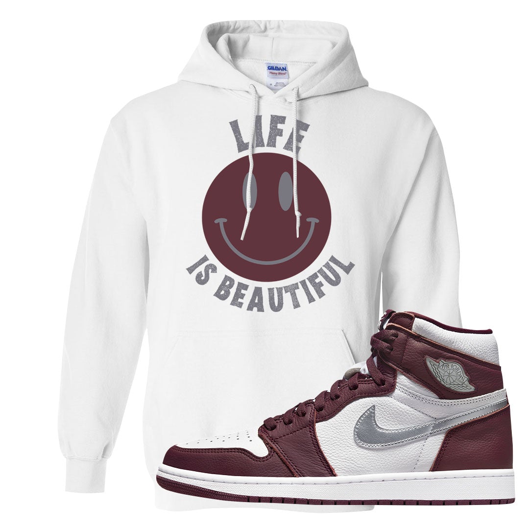 Bordeaux 1s Hoodie | Smile Life Is Beautiful, White