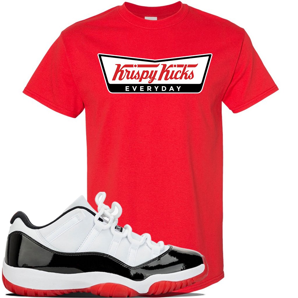 Jordan 11 Low White Black Red Sneaker Red T Shirt | Tees to match Nike Air Jordan 11 Low White Black Red Shoes | Krispy Kicks