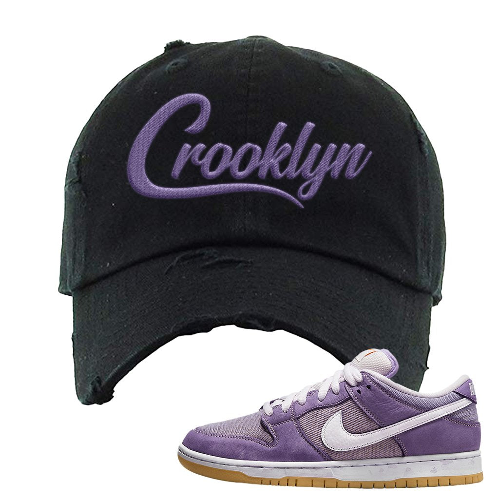 Unbleached Purple Lows Distressed Dad Hat | Crooklyn, Black