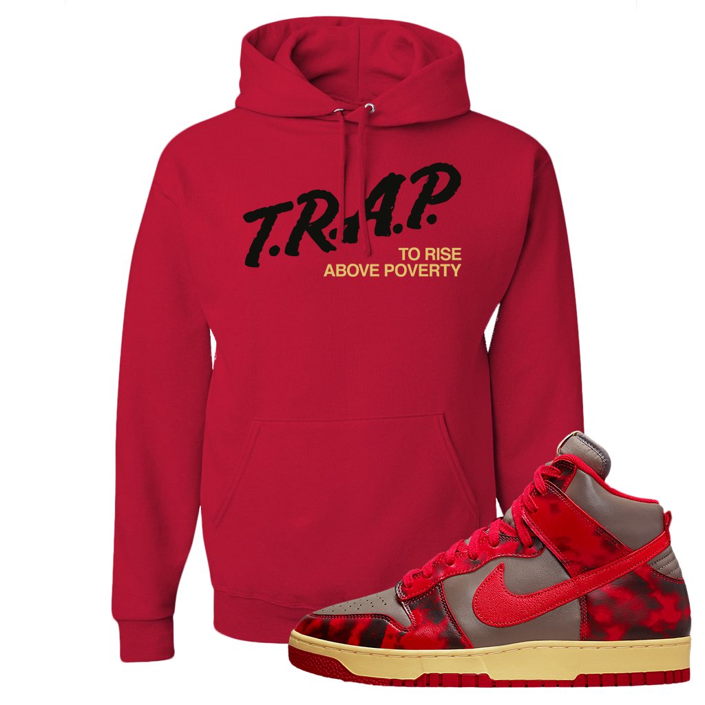 Acid Wash Red 1985 High Dunks Hoodie | Trap To Rise Above Poverty, Red