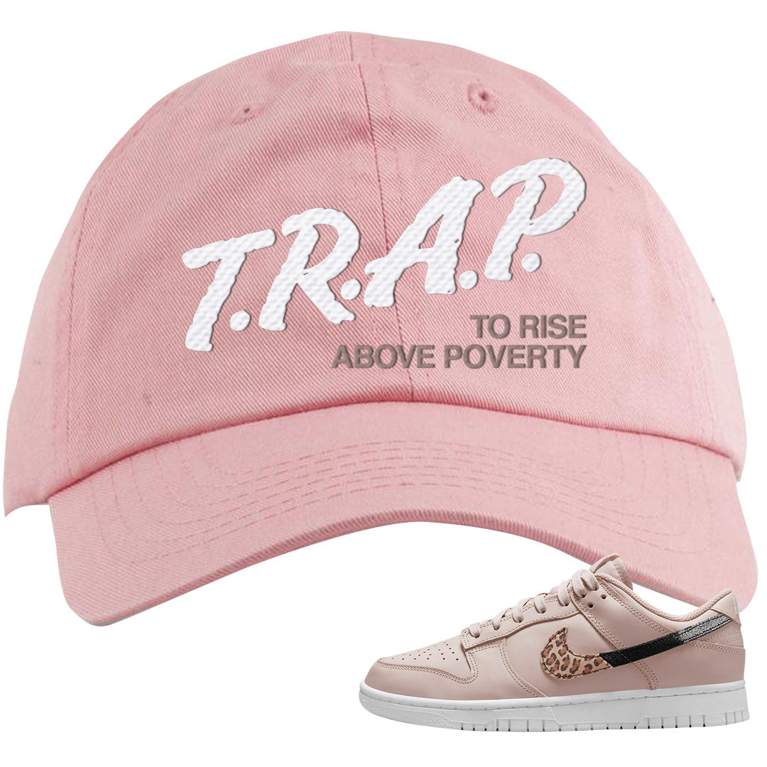 Primal Dusty Pink Leopard Low Dunks Dad Hat | Trap To Rise Above Poverty, Light Pink