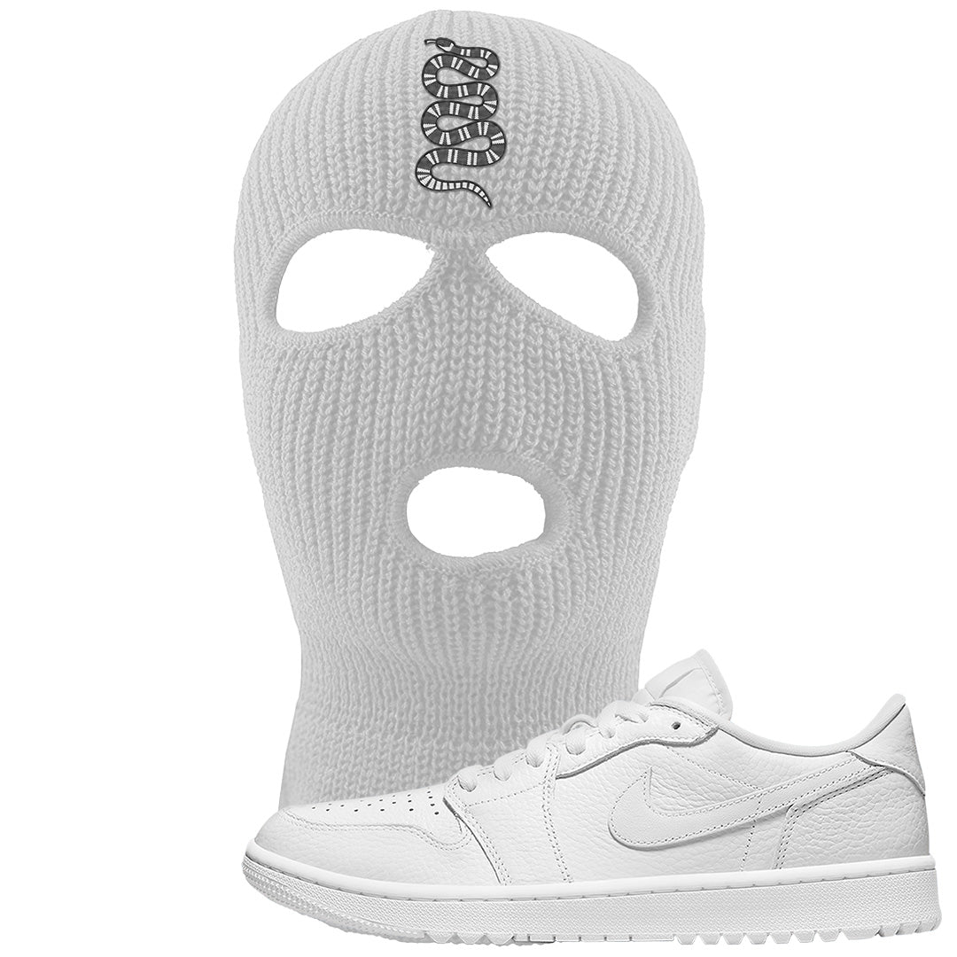 Triple White Golf Low 1s Ski Mask | Coiled Snake, White