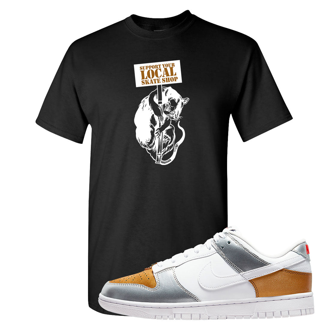 Gold Silver Red Low Dunks T Shirt | Support Your Local Skate Shop, Black