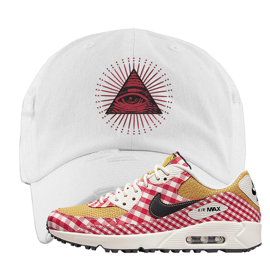 Picnic Golf 90s Distressed Dad Hat | All Seeing Eye, White