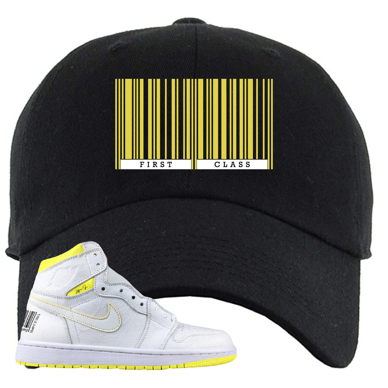 Air Jordan 1 First Class Flight First Class Barcode Black Sneaker Matching Dad Hat