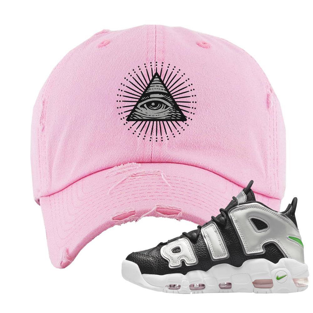 Black Silver Uptempos Distressed Dad Hat | All Seeing Eye, Light Pink