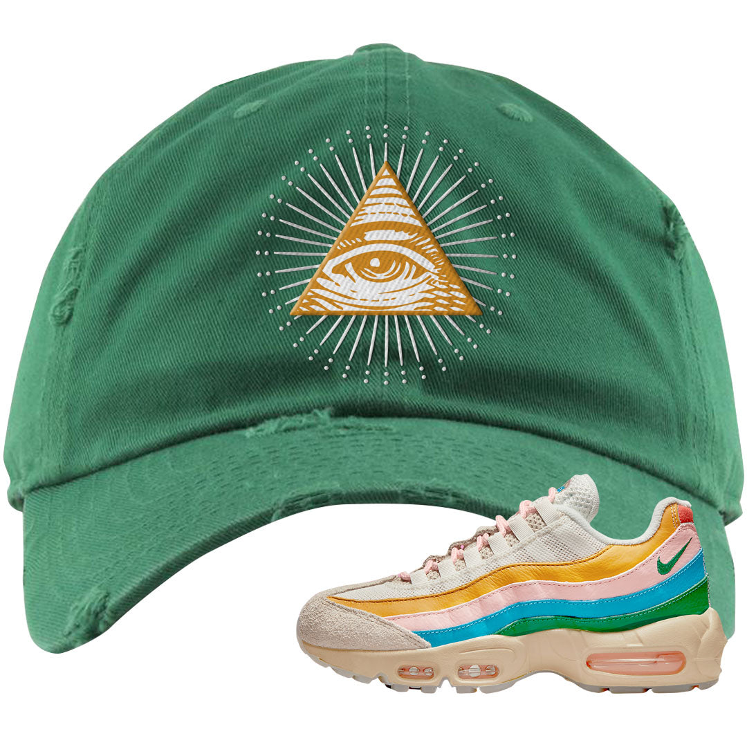 Rise Unity Sail 95s Distressed Dad Hat | All Seeing Eye, Kelly Green
