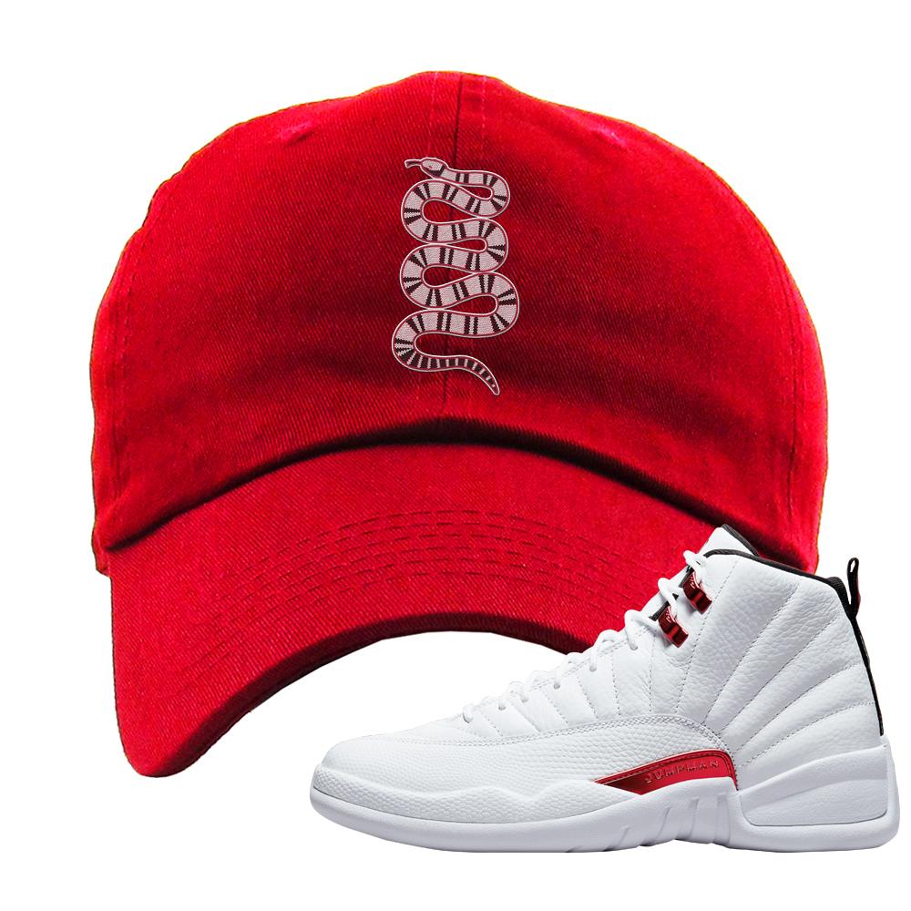 Twist White Red 12s Dad Hat | Coiled Snake, Red