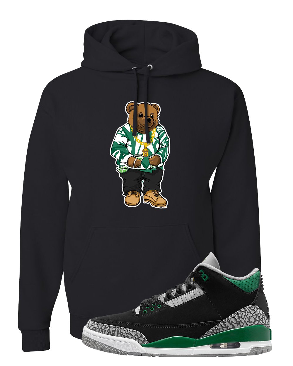 Pine Green 3s Hoodie | Sweater Bear, Black