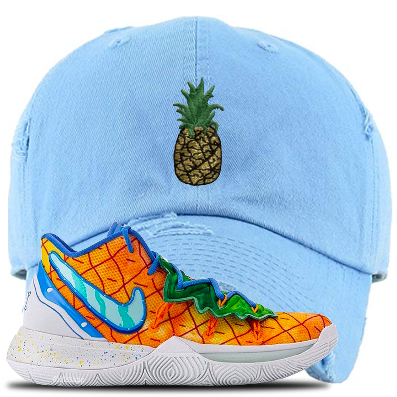 Kyrie 5 Pineapple House Pineapple Sky Blue Sneaker Hook Up Distressed Dad Hat