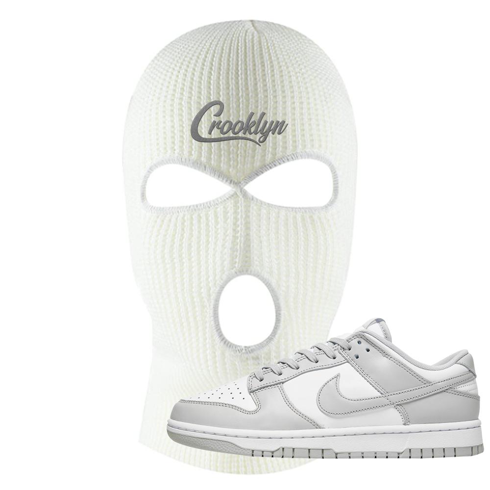 Grey Fog Low Dunks Ski Mask | Crooklyn, White