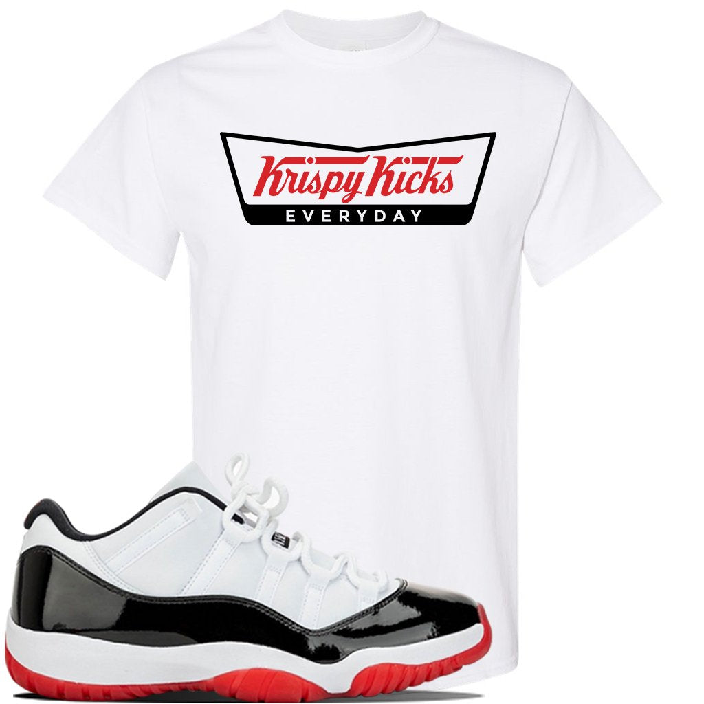 Jordan 11 Low White Black Red Sneaker White T Shirt | Tees to match Nike Air Jordan 11 Low White Black Red Shoes | Krispy Kicks