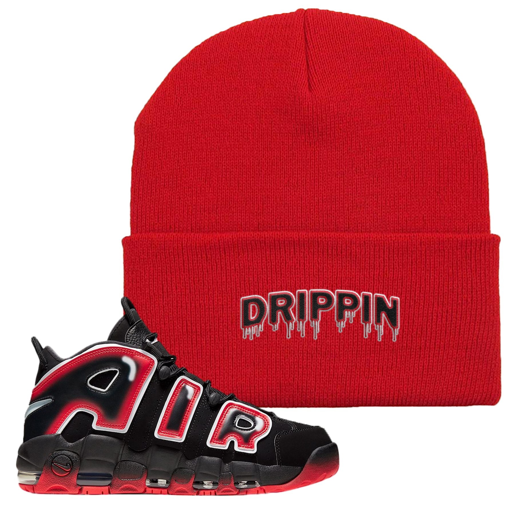 Air More Uptempo Laser Crimson Drippin Red Sneaker Hook Up Beanie