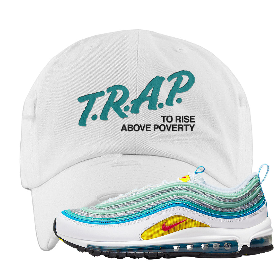 Spring Floral 97s Distressed Dad Hat | Trap To Rise Above Poverty, White