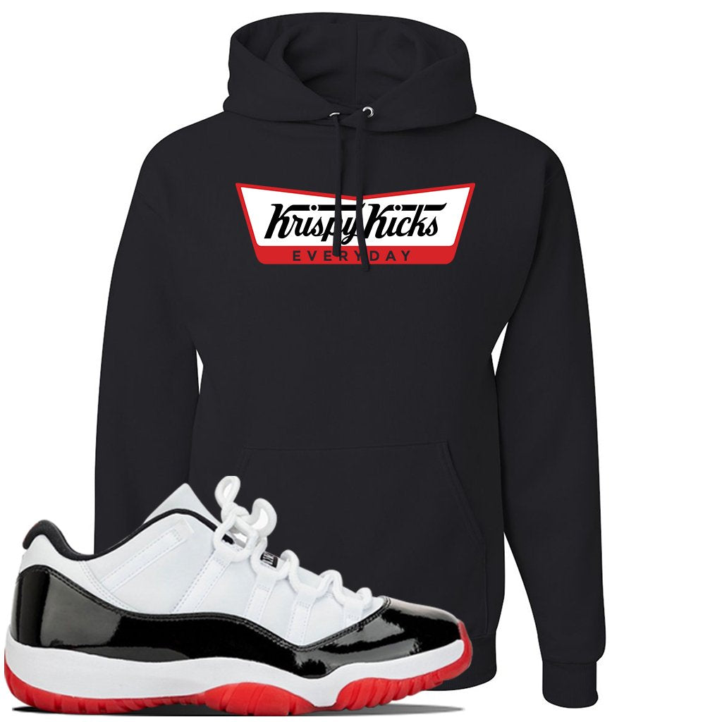 Jordan 11 Low White Black Red Sneaker Black Pullover Hoodie | Hoodie to match Nike Air Jordan 11 Low White Black Red Shoes | Krispy Kicks