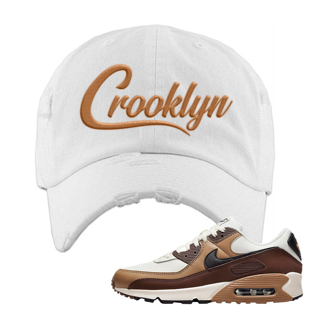 Air Max 90 Dark Driftwood Distressed Dad Hat | Crooklyn, White