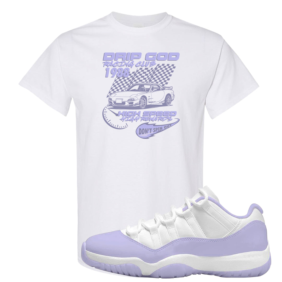 Pure Violet Low 11s T Shirt | Drip God Racing Club, White