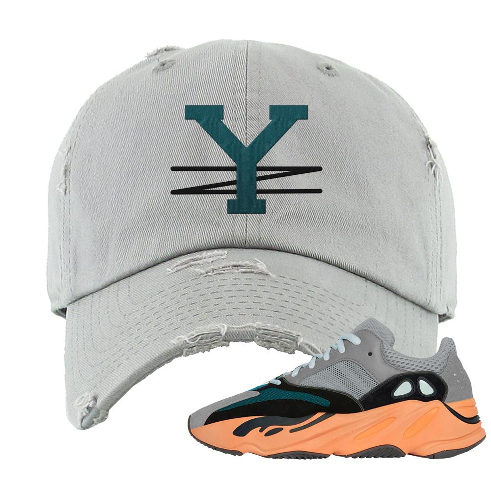 Wash Orange 700s Distressed Dad Hat | YZ, Light Gray