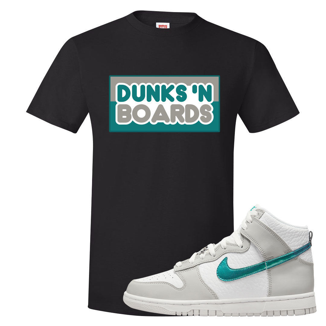 White Grey Turquoise High Dunks T Shirt | Dunks N Boards, Black