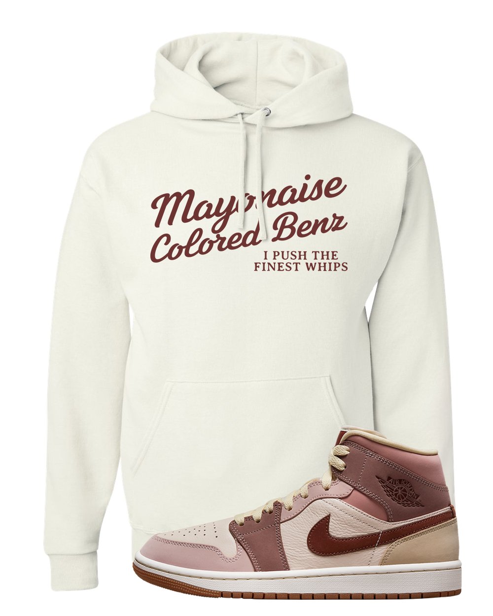 Pink Sand Mauve Mid 1s Hoodie | Mayonaise Colored Benz, White