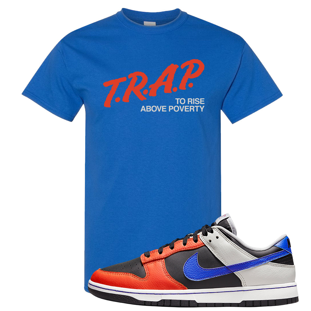 75th Anniversary Low Dunks T Shirt | Trap To Rise Above Poverty, Royal