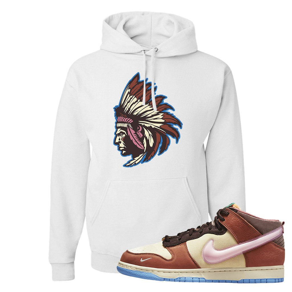 Chocolate Milk Mid Dunks Hoodie | Indian Chief, White