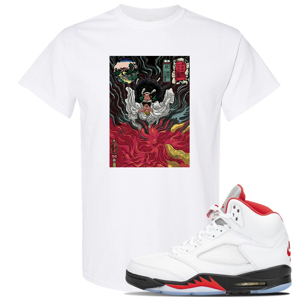 Jordan 5 OG Fire Sneaker White T Shirt | Tees to match Nike Air Jordan 5 OG Fire Shoes | Mastering Fire