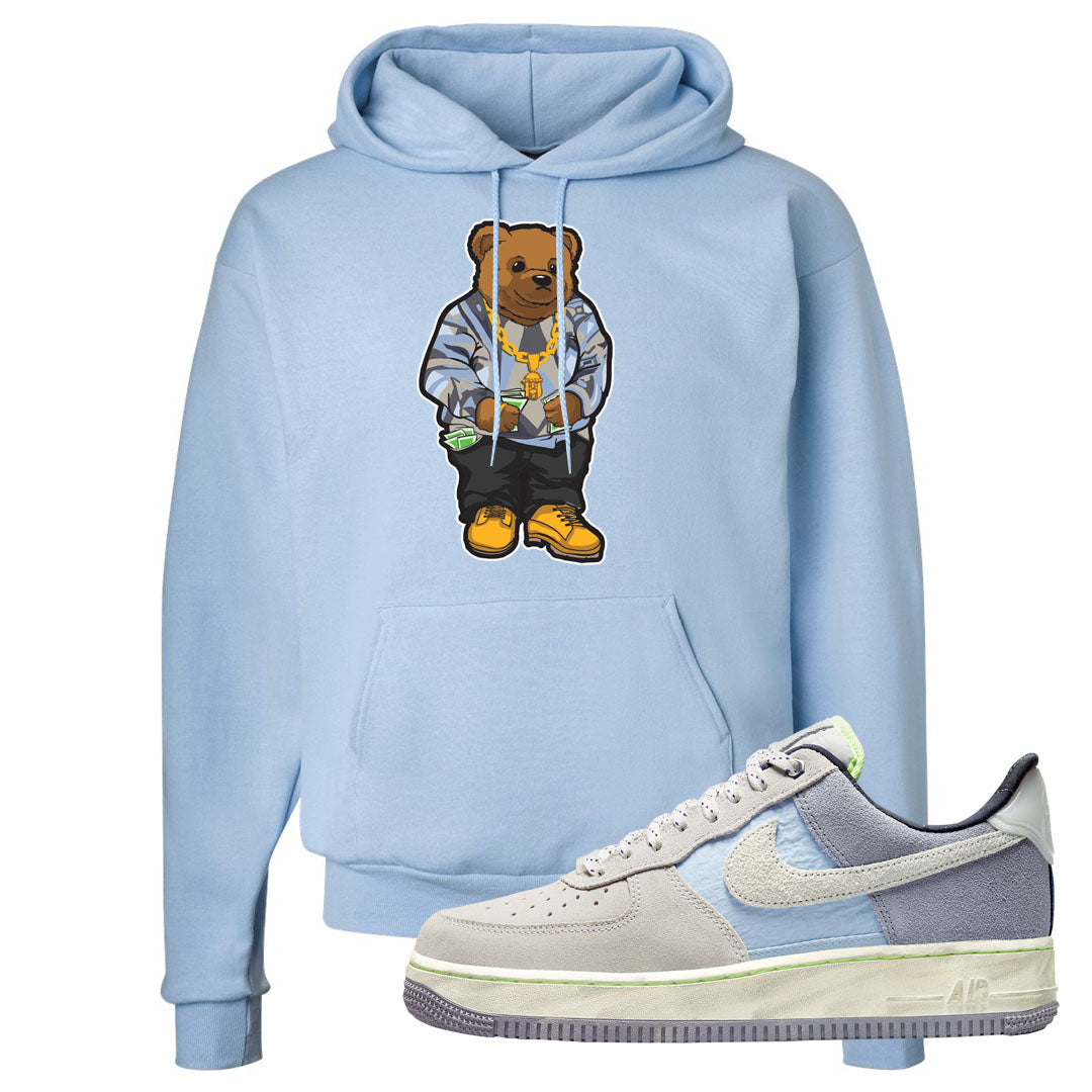 Womens Mountain White Blue AF 1s Hoodie | Sweater Bear, Light Blue