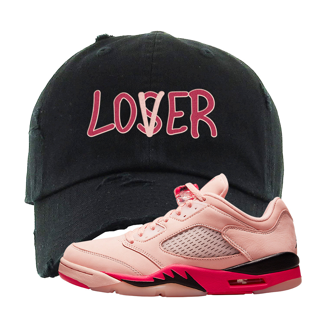 Arctic Pink Low 5s Distressed Dad Hat | Lover, Black
