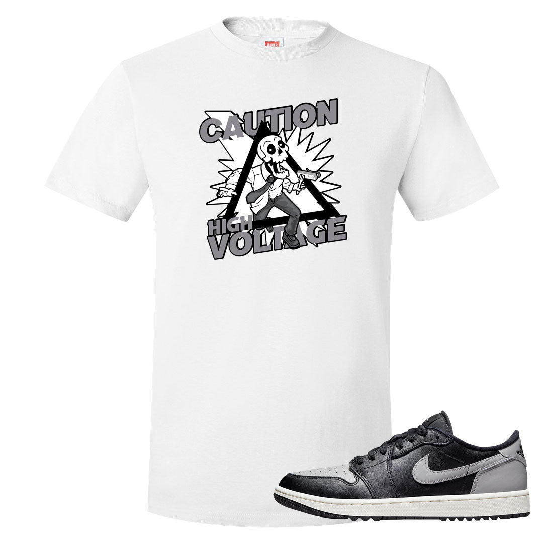 Shadow Golf Low 1s T Shirt | Caution High Voltage, White