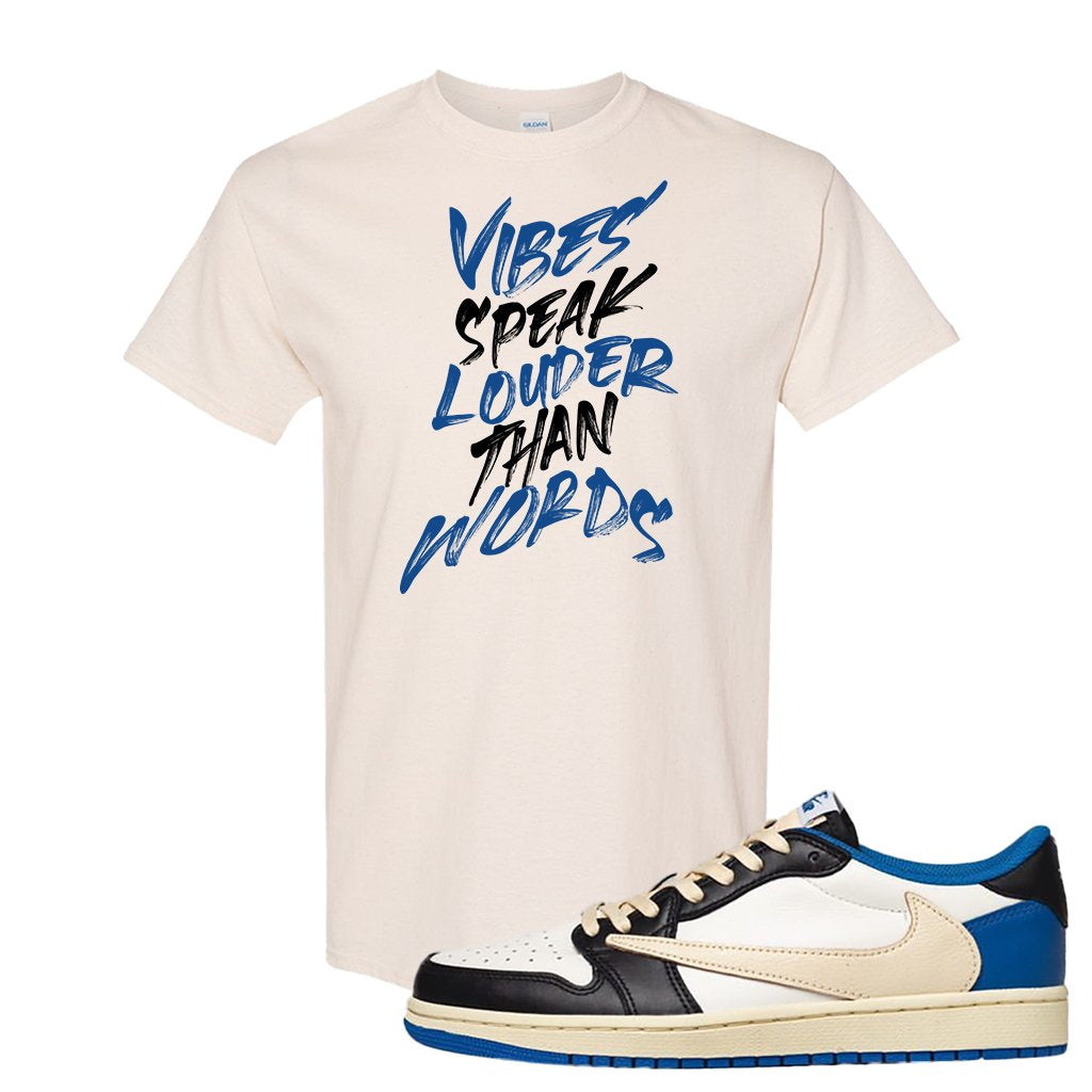 Sail Black Military Blue Shy Pink Low 1s T Shirt | Vibes Speak Louder Than Words, Natural