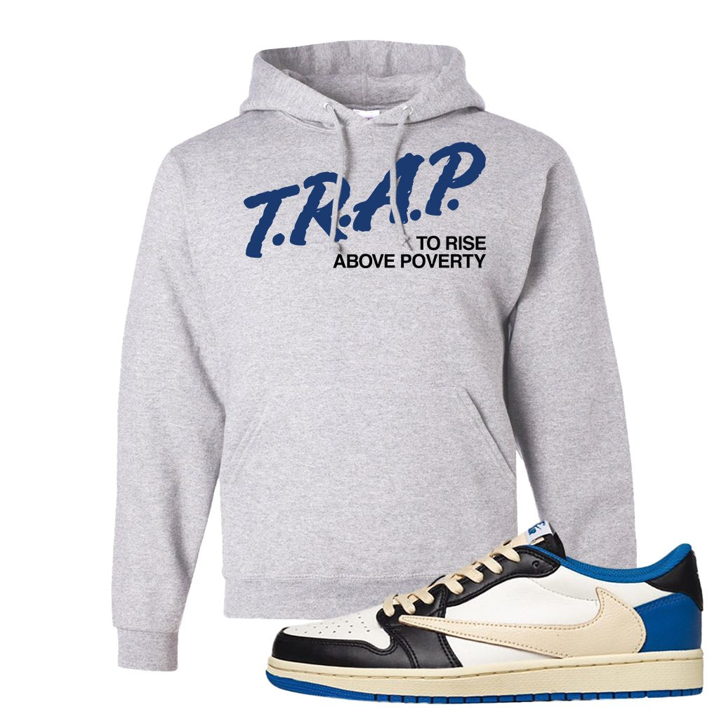 Sail Black Military Blue Shy Pink Low 1s Hoodie | Trap To Rise Above Poverty, Ash