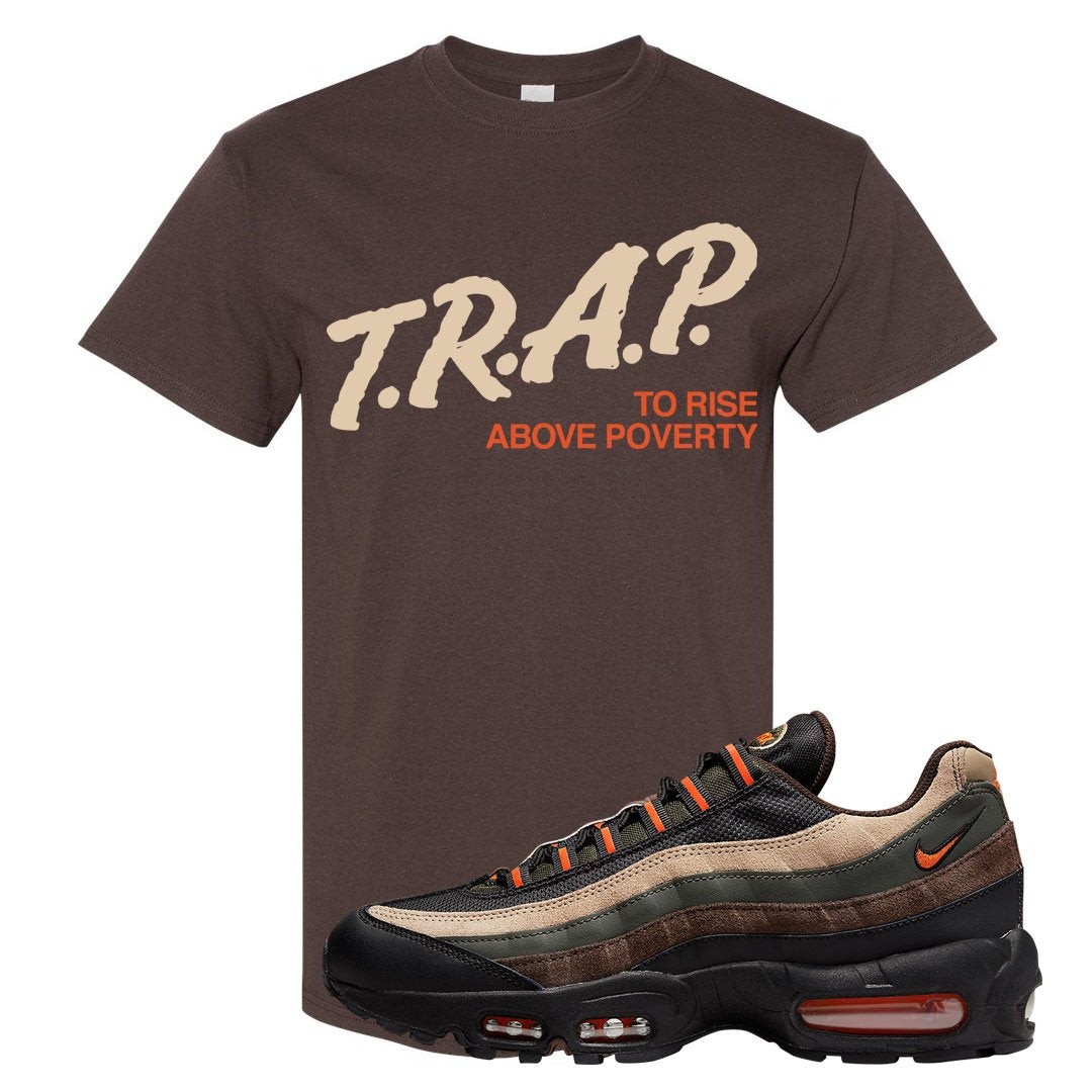 Dark Army Orange Blaze 95s T Shirt | Trap To Rise Above Poverty, Chocolate
