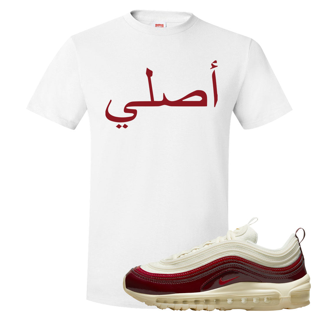 Dark Beetroot 97s T Shirt | Original Arabic, White