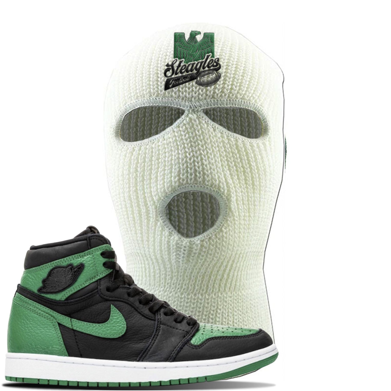 Jordan 1 Retro High OG Pine Green Gym Sneaker White Ski Mask | Hat to match Air Jordan 1 Retro High OG Pine Green Gym Shoes | Steagles