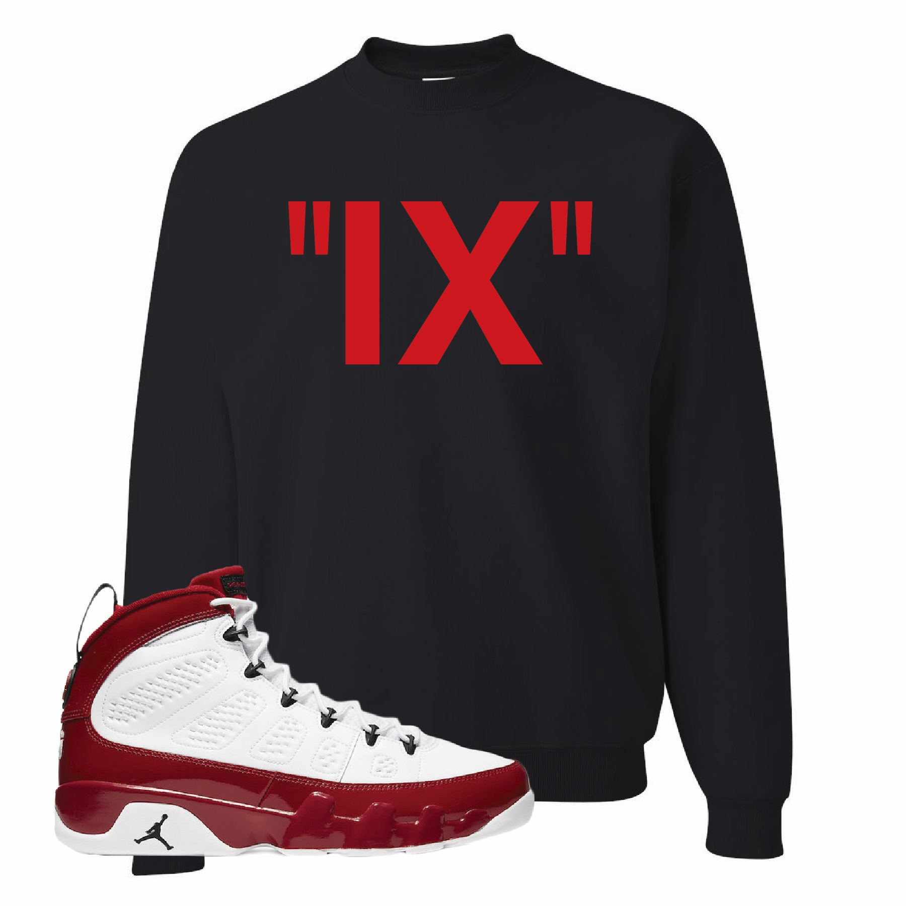 Jordan 9 Gym Red IX Black Sneaker Hook Up Crewneck Sweatshirt