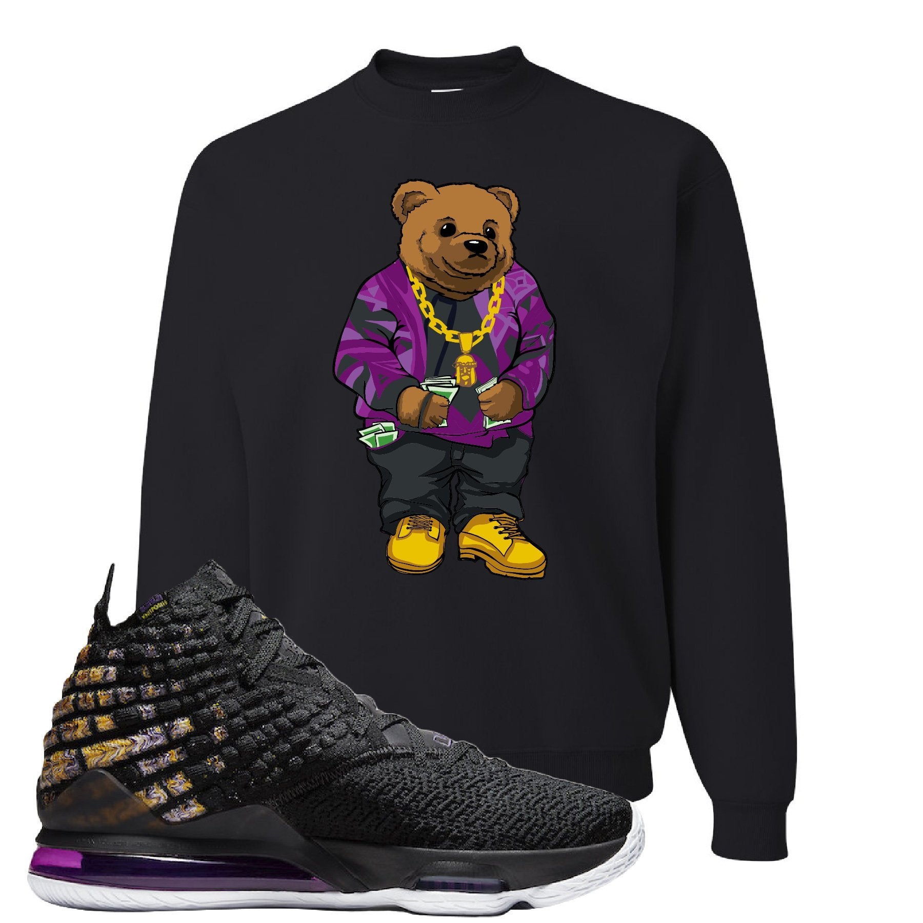 Lebron 17 Lakers Sweater Bear Black Sneaker Hook Up Crewneck Sweatshirt